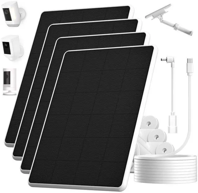 Main image of 6W Solar Panel for Ring Spotlight Cam Battery & Stick Up Cam Battery, High-Efficiency Solar Charger with 360° Adjustable Retractable Bracket & 10ft Cable (4 Pack)