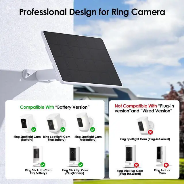 Alt view image 2 of 7 - 6W Solar Panel for Ring Spotlight Cam Battery & Stick Up Cam Battery, High-Efficiency Solar Charger with 360° Adjustable Retractable Bracket & 10ft Cable (4 Pack)