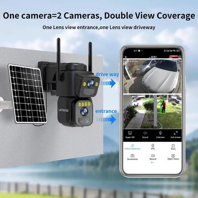 Alt view image 3 of 7 - Security Cameras Outdoor WiFi,5G/2.4G Cameras for Home Security Solar Power with Dual Lens,Motion Detection,Night Vision,2-Way Audio,Weather Proof,No Subscription Fee