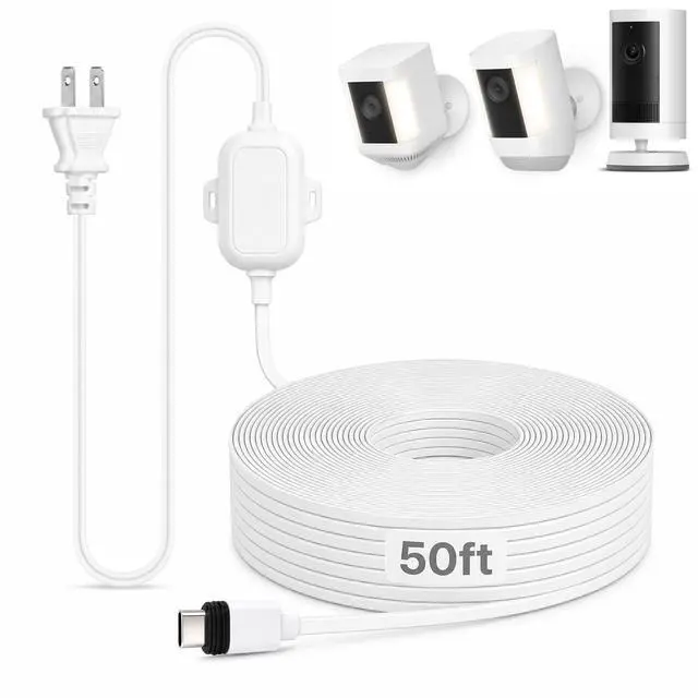 Main image of 50FT Power Adapter for Ring Spotlight Cam Plus/Pro (Battery), Ring Outdoor Cam Plus (Battery) and Outdoor Cam Pro (Plug-in), 20W Long USB C Weather-Resistant Extension Cord, White