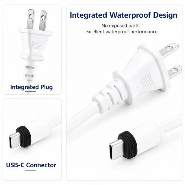 Alt view image 3 of 7 - 50FT Power Adapter for Ring Spotlight Cam Plus/Pro (Battery), Ring Outdoor Cam Plus (Battery) and Outdoor Cam Pro (Plug-in), 20W Long USB C Weather-Resistant Extension Cord, White