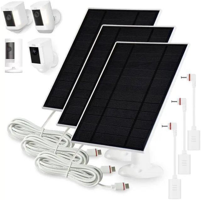 Main image of 4W Solar Panel Charger Compatible with Ring Stick Up Outdoor Cam/Pro,Ring Spotlight Cam Plus/Pro,with USB-C to Barrel Plug Adapter (3PACK)
