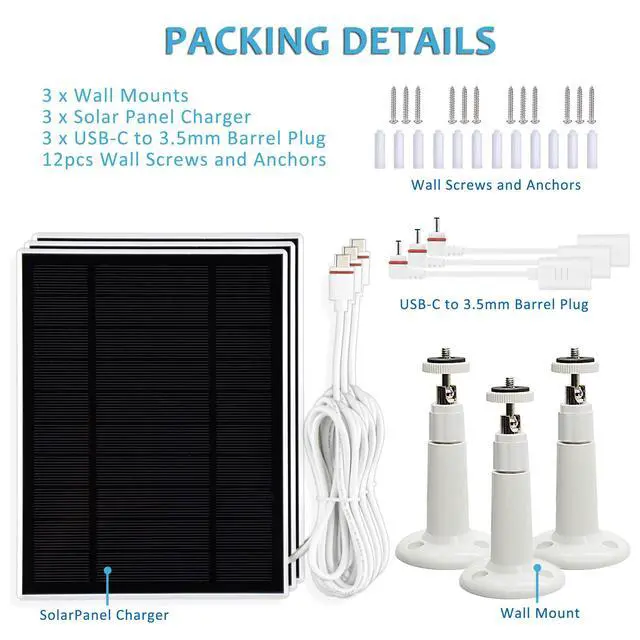 Alt view image 7 of 7 - 4W Solar Panel Charger Compatible with Ring Stick Up Outdoor Cam/Pro,Ring Spotlight Cam Plus/Pro,with USB-C to Barrel Plug Adapter (3PACK)