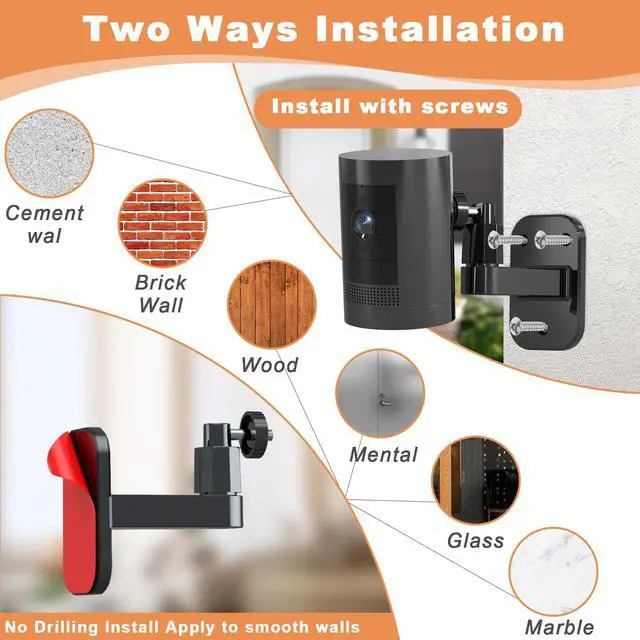 Alt view image 3 of 7 - 3Pack Camera Wall Mount,Compatible with R-ing Stick Up Cam Battery/Outdoor Cam Plus/Plug-in/Pro/Indoor Cam(1st Gen),360 Degree Adjustable No Drilling Mount for Outdoor Indoor Cameras,Black