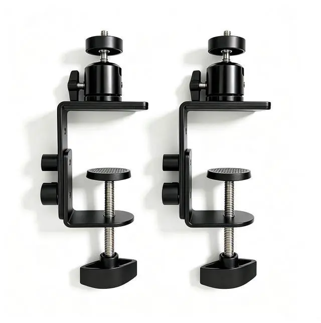 Main image of 2 Pcs C-Clamp Mount with Mini Ball Head Mount, 1/4" Screw Mount Adapter Camera Clamp for Desk/Deck/Branch/Railing, Compatible with Arlo, Wyze, Ring Stick Up Cam and More (Black, 3.1in)