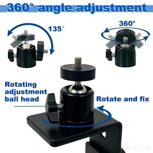 Alt view image 4 of 7 - 2 Pcs C-Clamp Mount with Mini Ball Head Mount, 1/4" Screw Mount Adapter Camera Clamp for Desk/Deck/Branch/Railing, Compatible with Arlo, Wyze, Ring Stick Up Cam and More (Black, 3.1in)