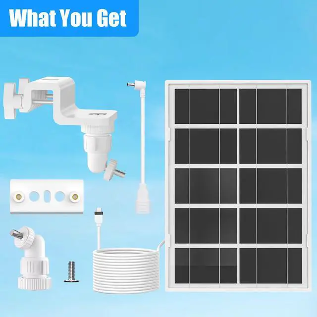 Alt view image 7 of 7 - 7W Solar Panel with Gutter Mount for Ring Cameras, Stick Up Cam, Stick Up Cam Pro, Outdoor Cam Plus Battery, Spotlight Cam Plus/Pro with Waterproof Cable and USB-C to Barrel Plug Adapter (White)
