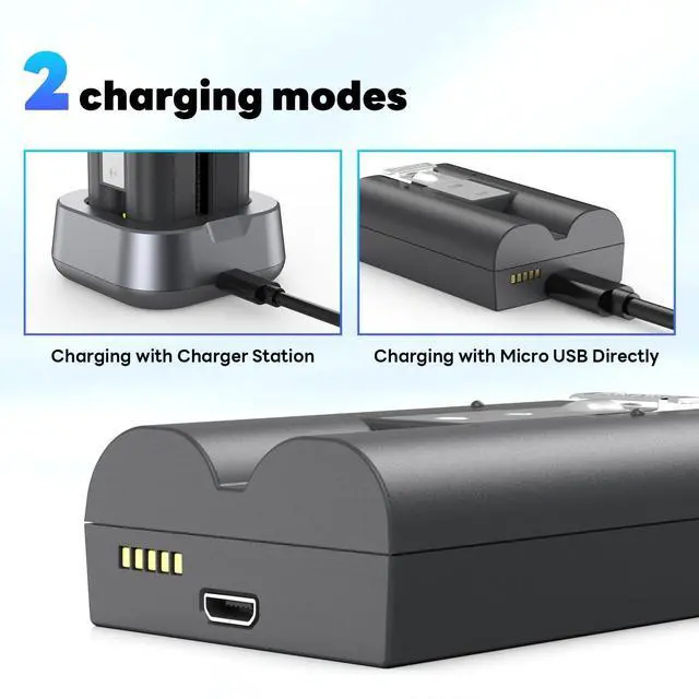 Alt view image 5 of 7 - 2Pack 7200mAh Replacement Battery for Ring-Doorbell, Long Lasting Camera Battery with Charger Station Compatible for Ring-Video Doorbell 2/3/4/3plus, Stick Up Cam/Spotlight Cam