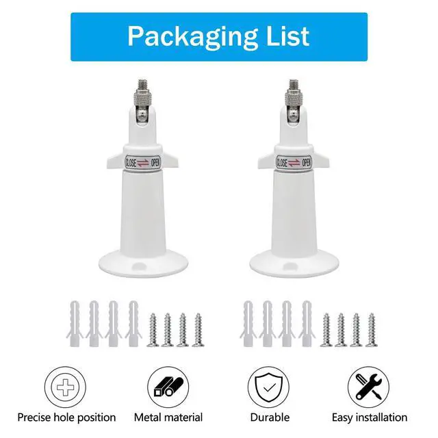 Alt view image 7 of 7 - (Metal 2 Pack) 360 Degrees Adjustable Security Wall Mount for Ring Stick Up Cam/Ring Outdoor Cam Plus/Wyze Cam/Eufy Cam/Arlo Cameras, Fits All Cameras with Standard 1/4 Threaded Holes-White