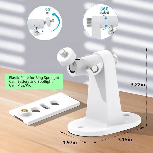 Alt view image 3 of 7 - Adjustable Wall Mount for Spotlight Cam Plus/Pro (Battery) and Stick Up Cam/Pro (Battery), 360° Swivel Mounting Bracket for Indoor and Outdoor Use, White