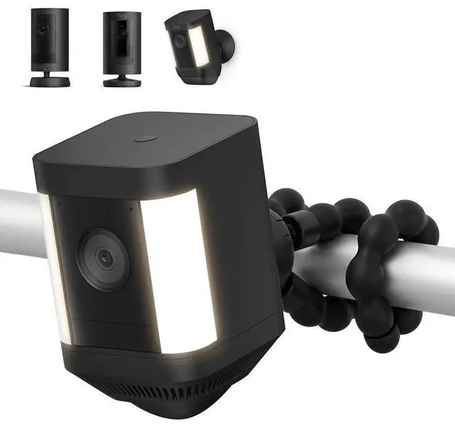 Main image of Flexible Camera Tripod Mount for Ring Spotlight Cam Plus/Pro (Battery), Ring Stick Up Cam (Battery), Twist & Secure, No Drill Adjustable Security Camera Mounting Bracket, Black