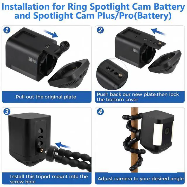 Alt view image 4 of 7 - Flexible Camera Tripod Mount for Ring Spotlight Cam Plus/Pro (Battery), Ring Stick Up Cam (Battery), Twist & Secure, No Drill Adjustable Security Camera Mounting Bracket, Black