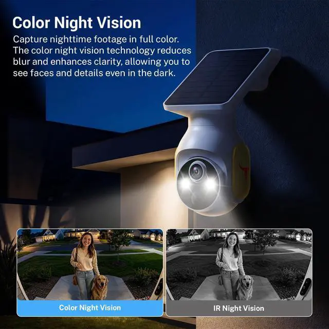 Alt view image 3 of 7 - 4G LTE Cellular Security Camera Wireless Outdoor, No Wi-Fi Solar Powered Camera, 360° Live View, Color Night Vision, Built-in SIM Card, PIR Motion Sensor, Two-Way Talk
