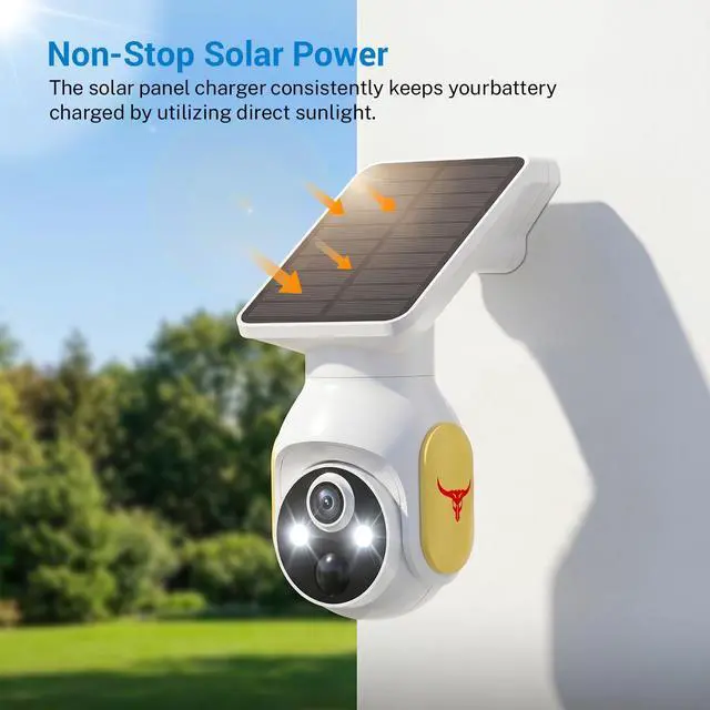 Alt view image 2 of 7 - 4G LTE Cellular Security Camera Wireless Outdoor, No Wi-Fi Solar Powered Camera, 360° Live View, Color Night Vision, Built-in SIM Card, PIR Motion Sensor, Two-Way Talk
