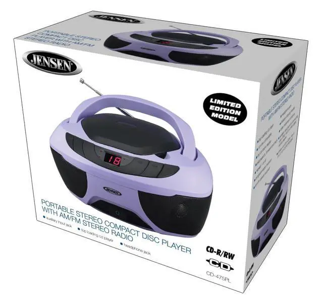 Alt view image 7 of 7 - CD-475 Classic Boom Box Portable CD Player - Home Audio Radio AM-FM, Stereo Speakers Aux Line-in, Headphone Jack - Purple - Limited Edition Color