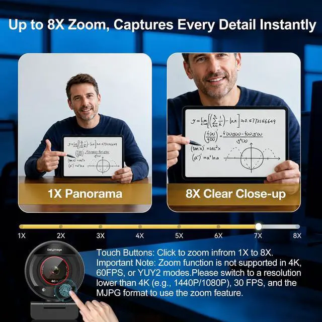 Alt view image 6 of 7 - 4K Webcam for PC Computer PDAF Autofocus with Built-in Microphone Windows