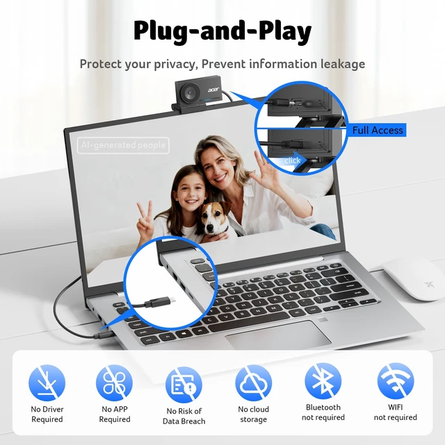 Alt view image 5 of 7 - 4K Webcam for PC/Mac with All-Metal Unibody Sculpted, Sony 1/2" Sensor, PDAF, 2 Noise Reduction Mics, Privacy Cover for Switch 2/Zoom/Teams/Facetime/YouTube/Google Meet
