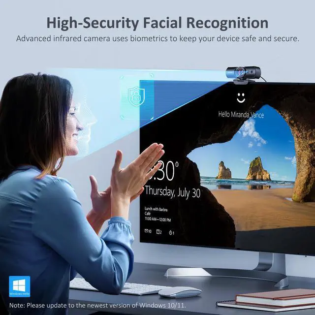 Alt view image 2 of 7 - HelloCam, 1080P Webcam with Windows Hello, True Privacy, Automatic Electronic Shutter, Computer Camera, Microphone, Facial Enhancement, HD USB Web Cam