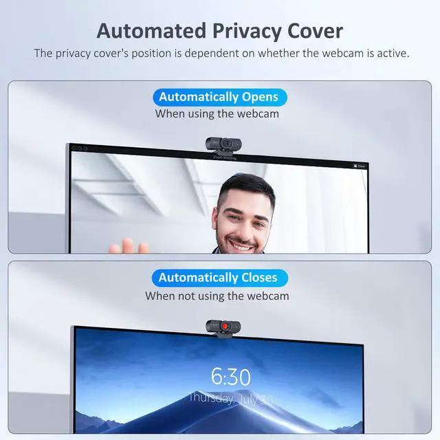 Alt view image 3 of 7 - HelloCam, 1080P Webcam with Windows Hello, True Privacy, Automatic Electronic Shutter, Computer Camera, Microphone, Facial Enhancement, HD USB Web Cam