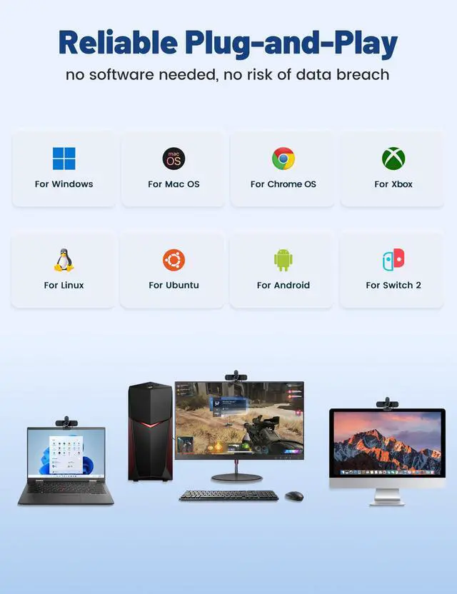 Alt view image 6 of 7 - Pro HD 1080p/30fps Webcam with Tripod, External USB Camera for PC/Laptop