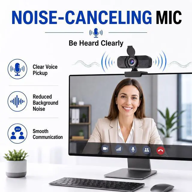 Alt view image 3 of 7 - C26 1080P Webcam with Microphone USB Computer Camera USB-A-USB-C Adapter