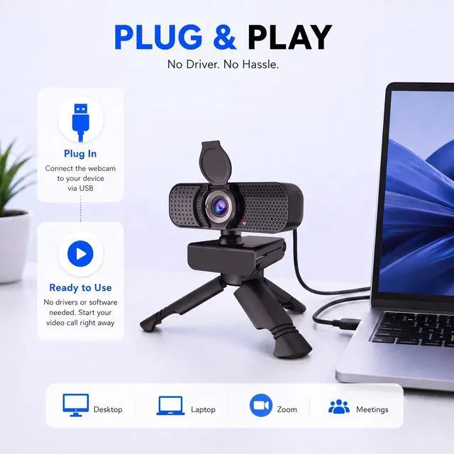Alt view image 6 of 7 - C26 1080P Webcam with Microphone USB Computer Camera USB-A-USB-C Adapter