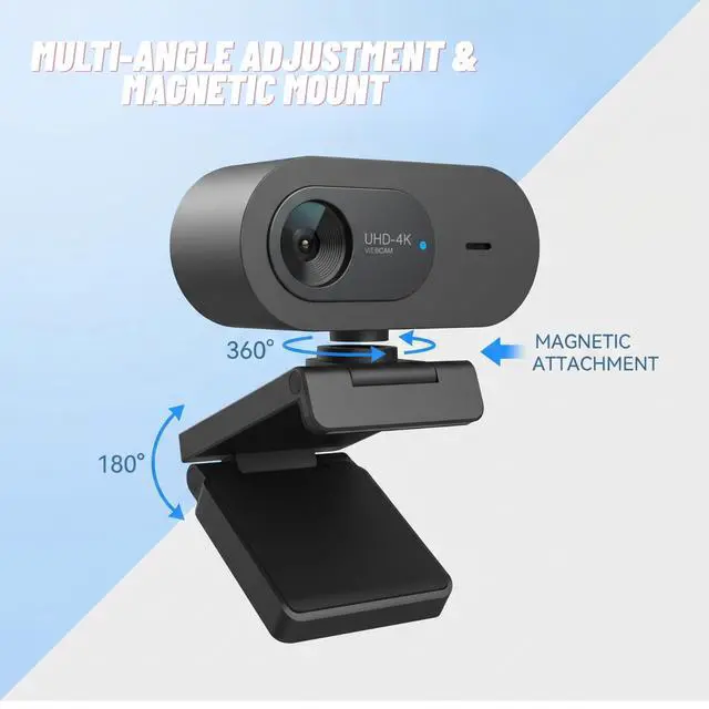 Alt view image 3 of 7 - 4K Webcam with Microphone, UHD Ultra-HD Computer Camera with Privacy Cover & Noise-Canceling Mic, 100° Wide Angle, USB Plug & Play Pro Desktop Web Cam for Zoom, Skype, Teams, Streaming