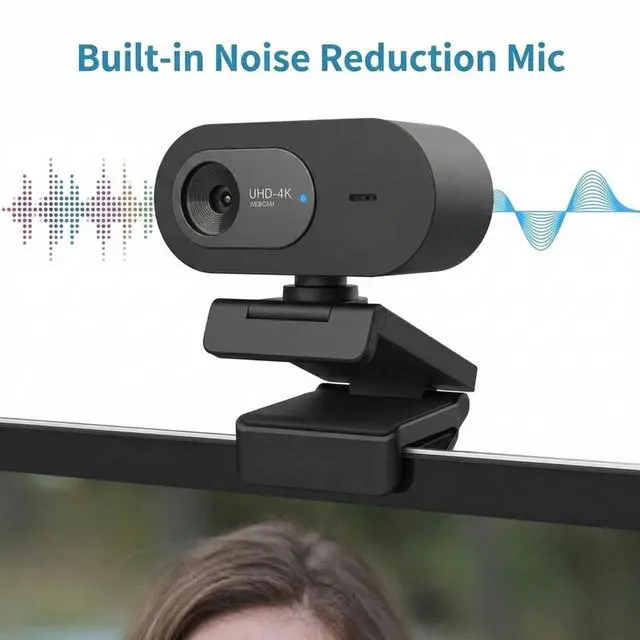 Alt view image 4 of 7 - 4K Webcam with Microphone, UHD Ultra-HD Computer Camera with Privacy Cover & Noise-Canceling Mic, 100° Wide Angle, USB Plug & Play Pro Desktop Web Cam for Zoom, Skype, Teams, Streaming