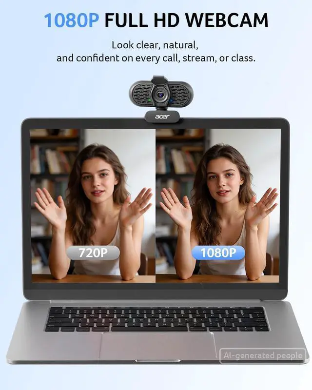 Alt view image 2 of 7 - 1080p Webcam USB Plug and Play Webcam for PC with Noise Cancellation Microphones Computer Camera for Desktop Streaming Gaming Online Meeting Wide Angle Privacy Cover A-to-C Adapter Easy Setup