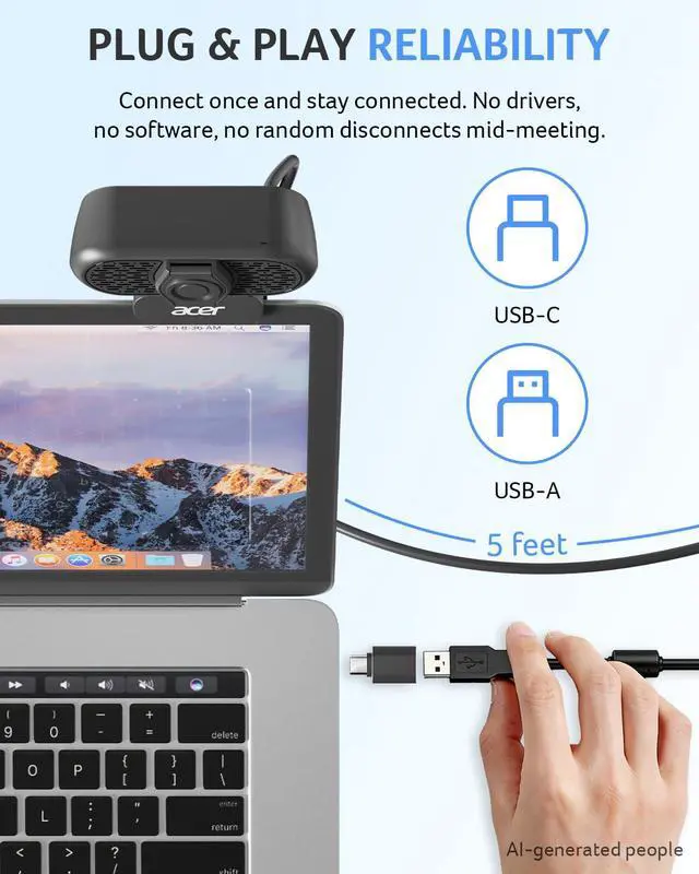 Alt view image 5 of 7 - 1080p Webcam USB Plug and Play Webcam for PC with Noise Cancellation Microphones Computer Camera for Desktop Streaming Gaming Online Meeting Wide Angle Privacy Cover A-to-C Adapter Easy Setup