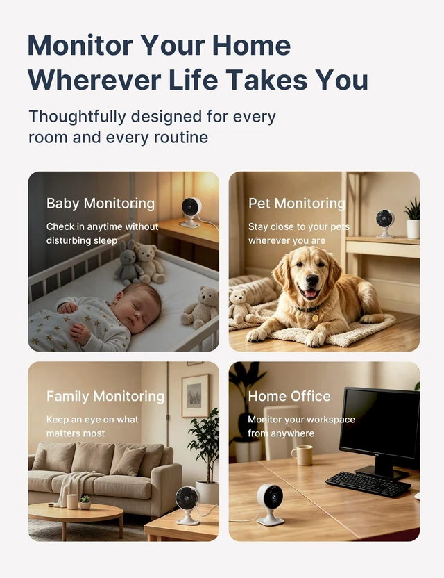 Alt view image 7 of 7 - 2.4GHz Indoor Security Camera for Home, 1080P Baby & Pet Cam, 2-Pack | Baby & Pet Monitoring, Motion & Sound Detection, Two-Way Audio, Black & White Night Vision, SD Card or Paid Cloud