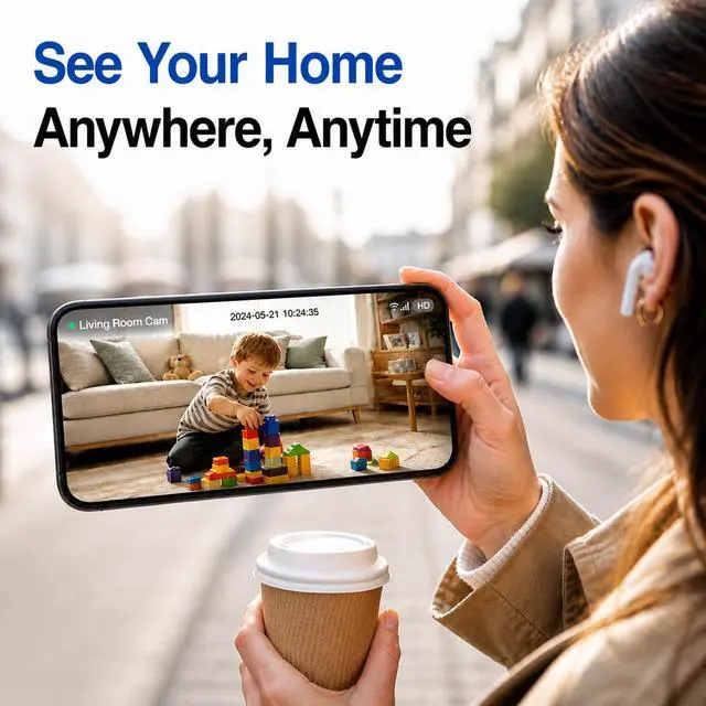 Alt view image 3 of 7 - 2K Indoor Security Camera, 5GHz Baby Monitor for Home, Pan Tilt