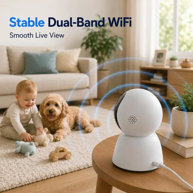 Alt view image 6 of 7 - 2K Indoor Security Camera, 5GHz Baby Monitor for Home, Pan Tilt