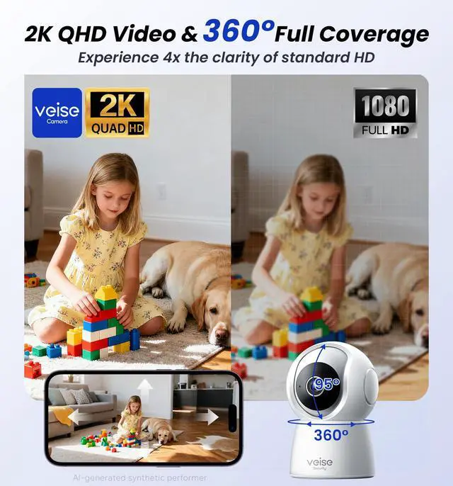 Alt view image 2 of 7 - 2K Indoor Camera for Home Security, Baby Monitor, WiFi Pet Dog Camera