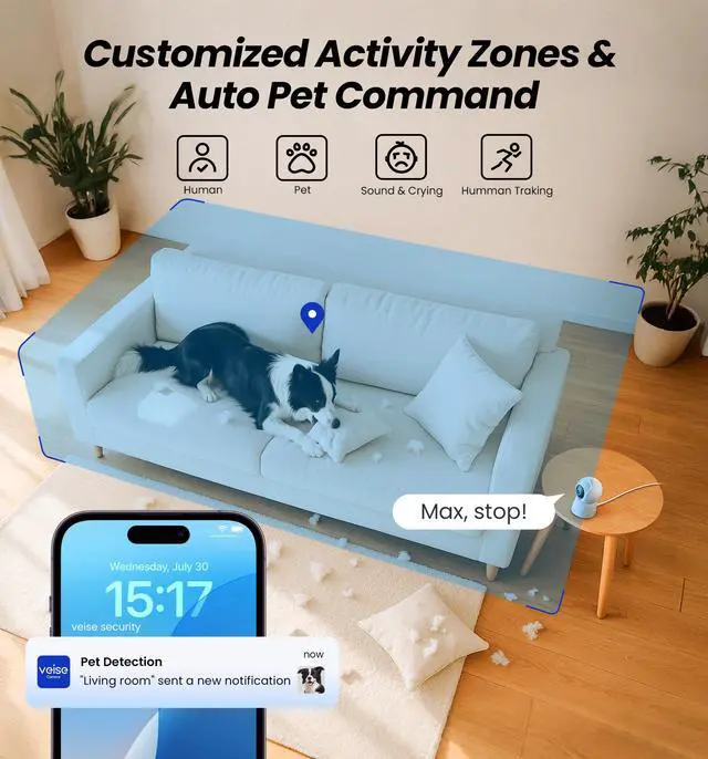 Alt view image 3 of 7 - 2K Indoor Camera for Home Security, Baby Monitor, WiFi Pet Dog Camera