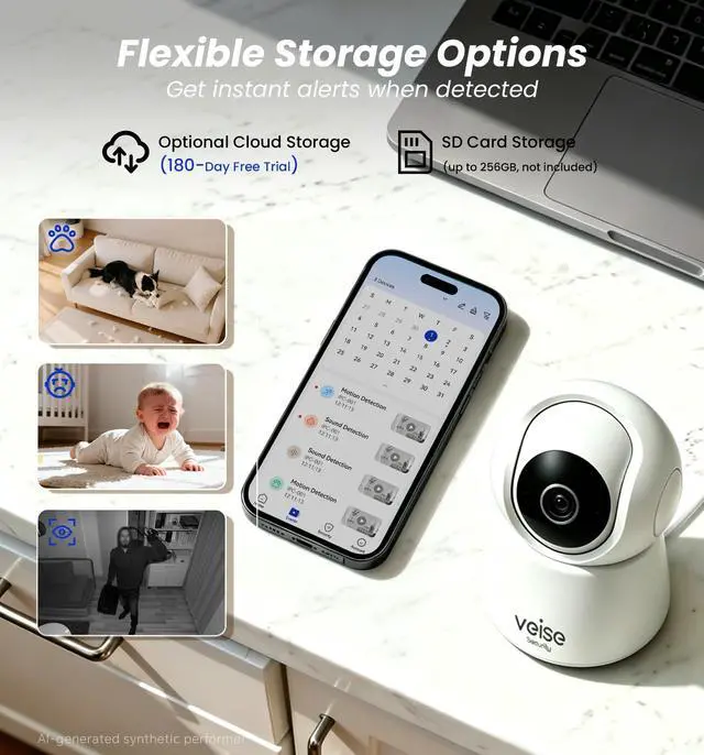 Alt view image 7 of 7 - 2K Indoor Camera for Home Security, Baby Monitor, WiFi Pet Dog Camera