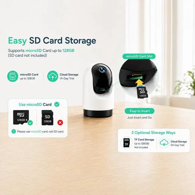 Alt view image 3 of 7 - Indoor Security Camera, 2K 360° Wi-Fi Baby Monitor & Pet Camera w/Motion Tracking, 2-Way Audio, Night Vision, SD/Cloud, Compatible with Alexa & Google Home, 2.4/5GHz