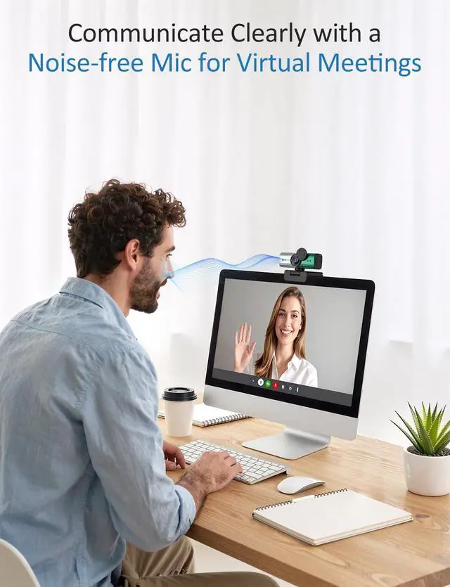 Alt view image 3 of 7 - Webcam for PC, 4K Streaming Camera, Web Camera for Desktop/Laptop Computer Webcam with Microphone, Plug and Play USB Web Cam, Aluminum alloy casing, for Live Streaming, Video Calls (Silver green)