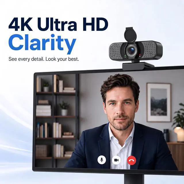 Alt view image 2 of 7 - 1080P Webcam with Microphone, USB Camera for PC and Laptop, Privacy Cover