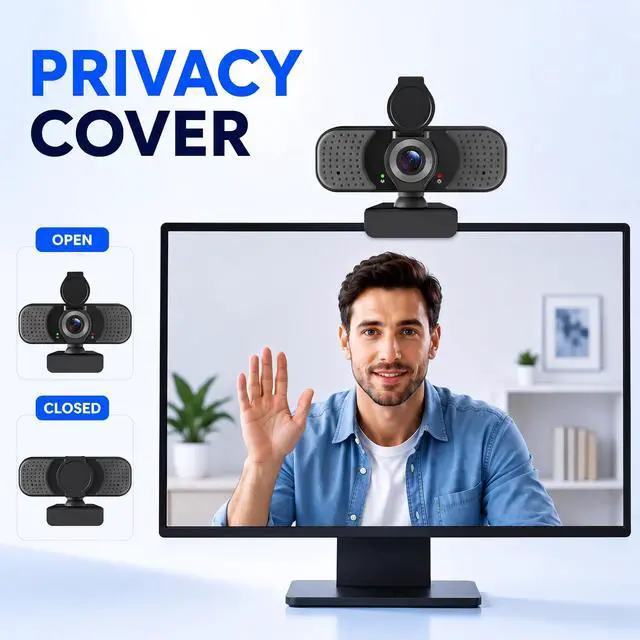 Alt view image 5 of 7 - 1080P Webcam with Microphone, USB Camera for PC and Laptop, Privacy Cover