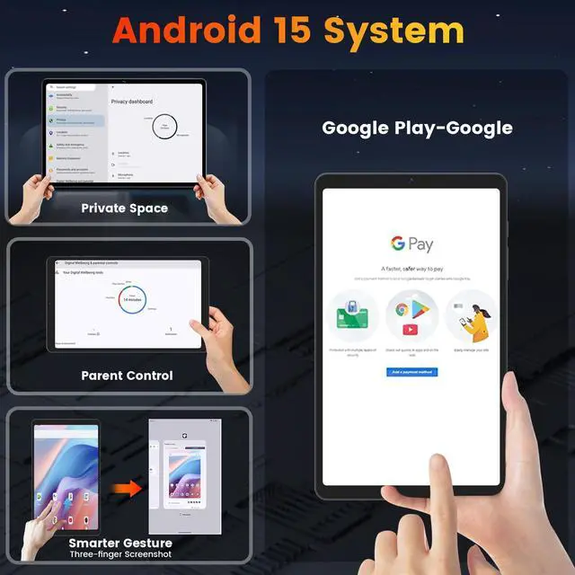 Alt view image 2 of 7 - Android 15 Tablet 8.7 inch, Mini Tablet 5000mAh, Dual-Band WiFi & BT5.0, 11GB RAM & 64GB ROM 2TB Expandable, Tablet Computer with IPS HD Display, Kids Tablet Support GPS, GMS, Widevine L1