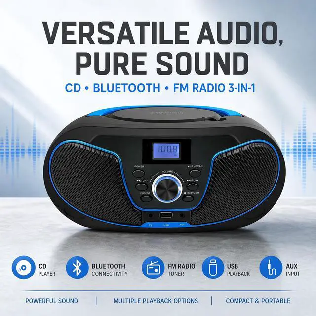 Alt view image 2 of 7 - LP-D02 Portable CD Player Boombox Bluetooth, Crystal-Clear Sound
