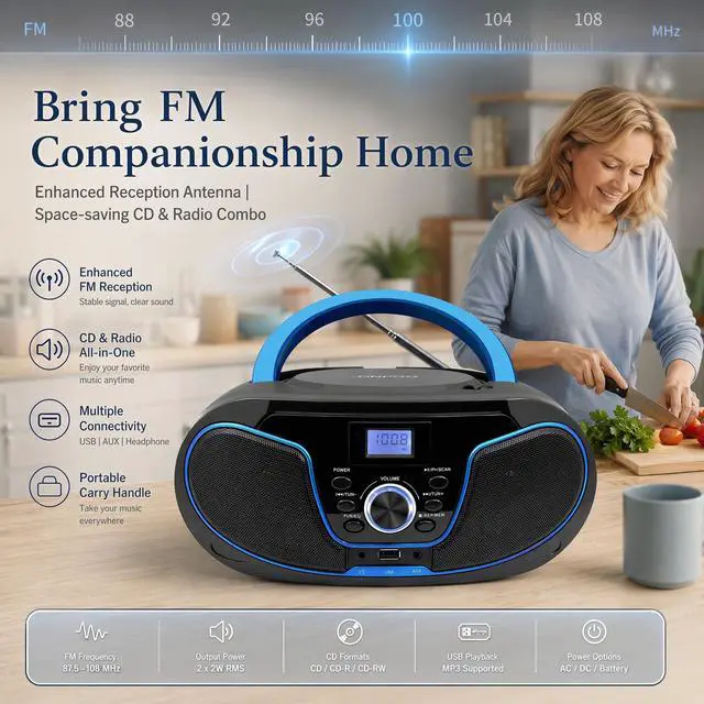Alt view image 6 of 7 - LP-D02 Portable CD Player Boombox Bluetooth, Crystal-Clear Sound