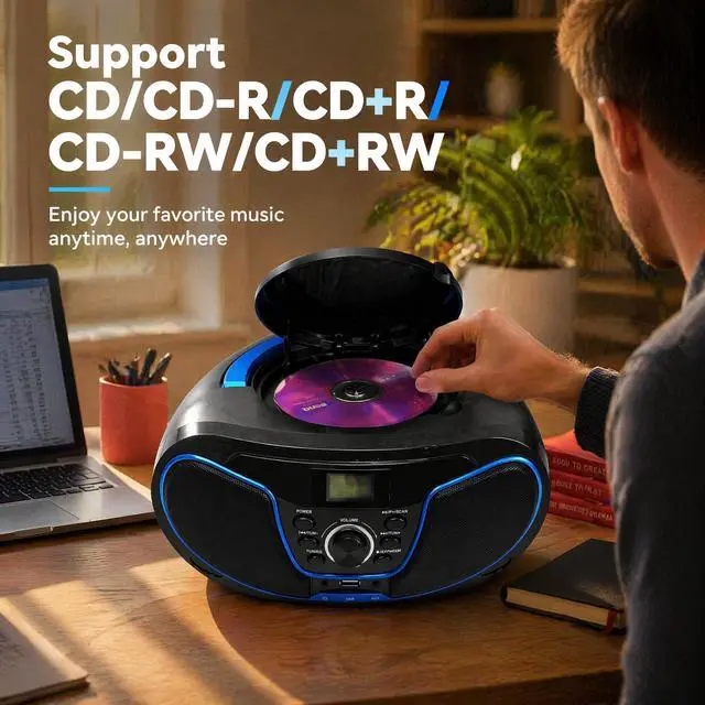 Alt view image 4 of 7 - LP-D02 Portable CD Player Boombox Bluetooth, Crystal-Clear Sound