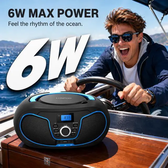 Alt view image 7 of 7 - LP-D02 Portable CD Player Boombox Bluetooth, Crystal-Clear Sound