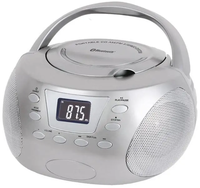Main image of HX-332CD CD Boombox, Alarm Clock Radio, Bluetooth (Silver)