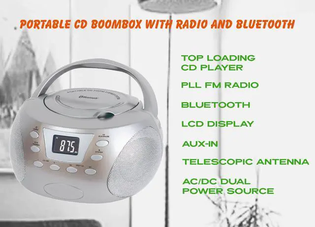 Alt view image 2 of 6 - HX-332CD CD Boombox, Alarm Clock Radio, Bluetooth (Silver)