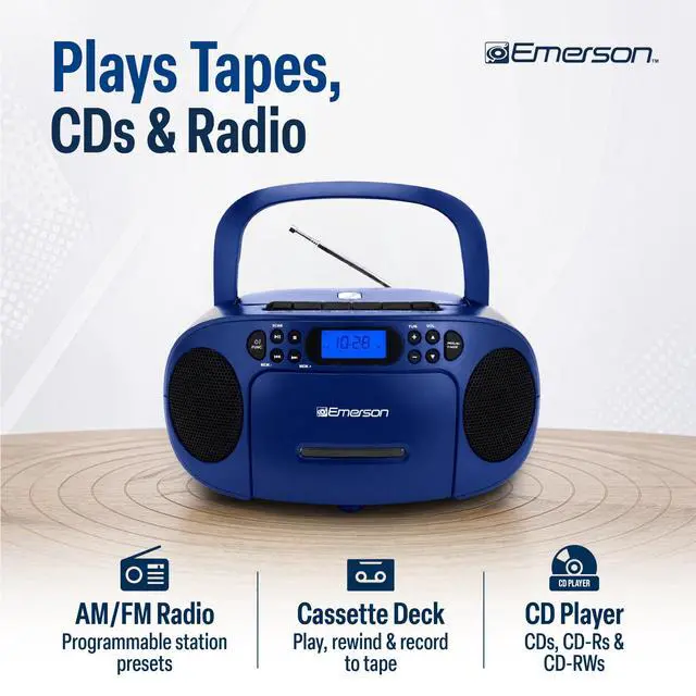 Alt view image 3 of 7 - EPB-3003 Portable CD Cassette Boombox with AM FM Radio - Blue