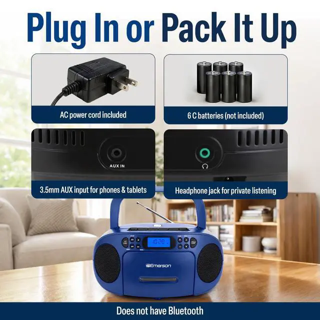 Alt view image 5 of 7 - EPB-3003 Portable CD Cassette Boombox with AM FM Radio - Blue