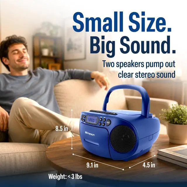 Alt view image 4 of 7 - EPB-3003 Portable CD Cassette Boombox with AM FM Radio - Blue